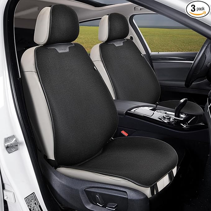 Car Seat Cover Ultra-Thin Ice Silk Woven Fabric, 3D Elastic Fiber Structure with Silicone Non-Slip Base Fabric, All-Season Front Seat Covers for Cars and SUVs (black1)