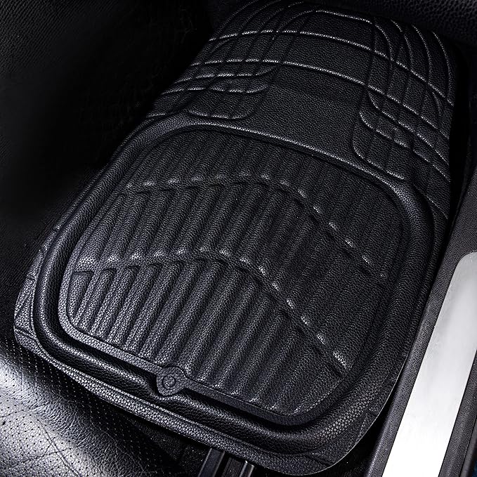 CAR PASS Leather Car Floor Mats -3D Waterproof All Weather Season, Universal Trim to Fit & Anti-Slip Burr Bottom Safety & Light Easy Clean Install for SUV Truck Auto & Durable Luxury (Black)