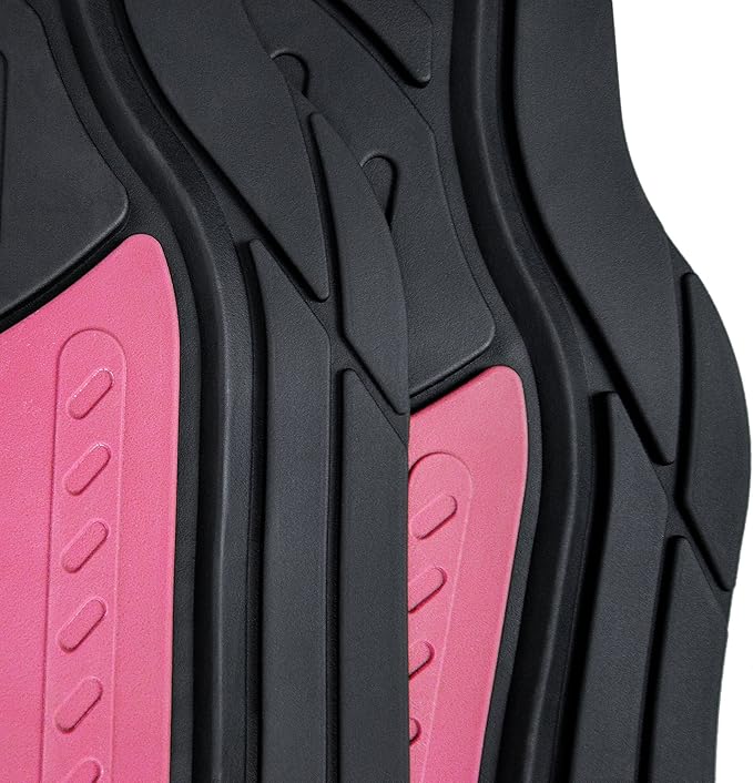 FH Group Monster Eye Full Set Rubber Floor Mats w. Trimmable Vinyl Trunk Liner/Cargo Mat Black- Fit Most Car, Truck, SUV, or Van (Pink/Black) F11313- F16403