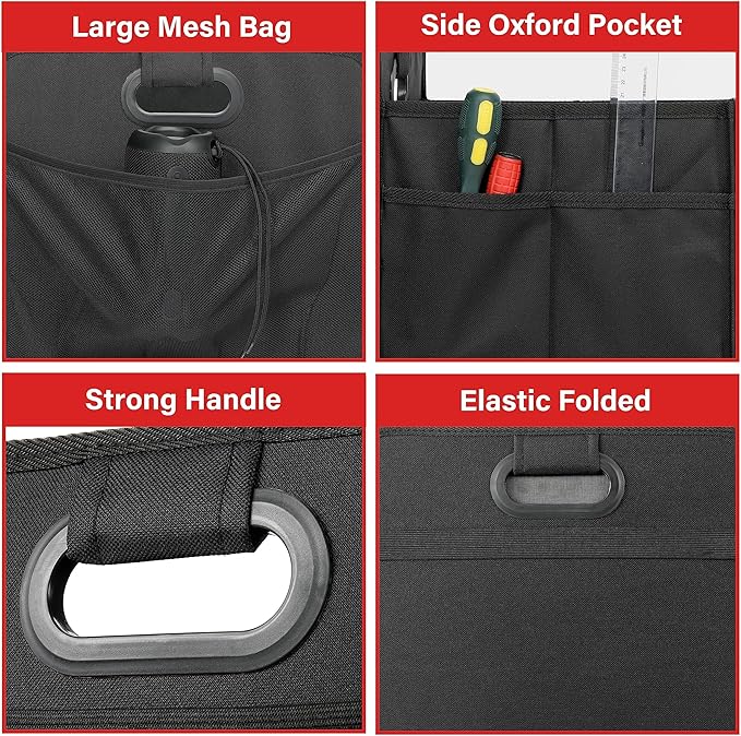 Simple Deluxe Trunk Organizer for Car/SUV, Foldable 2 Compartment 50L Car Storage, 600D Waterproof Oxford Polyester Car Storage Organizer, Anti-Slip & Leak-Proof Car Accessories for Travel, Black
