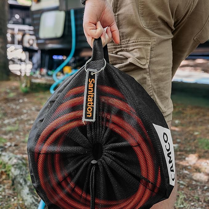 Camco Camper & RV Equipment Storage Bag - Features Lined Interior w/Breathable Mesh Top & Barrel Lock Clasp - Includes 3 ID Tags for RV Storage and Organization - 16” in Diameter x 10” Deep (53097)