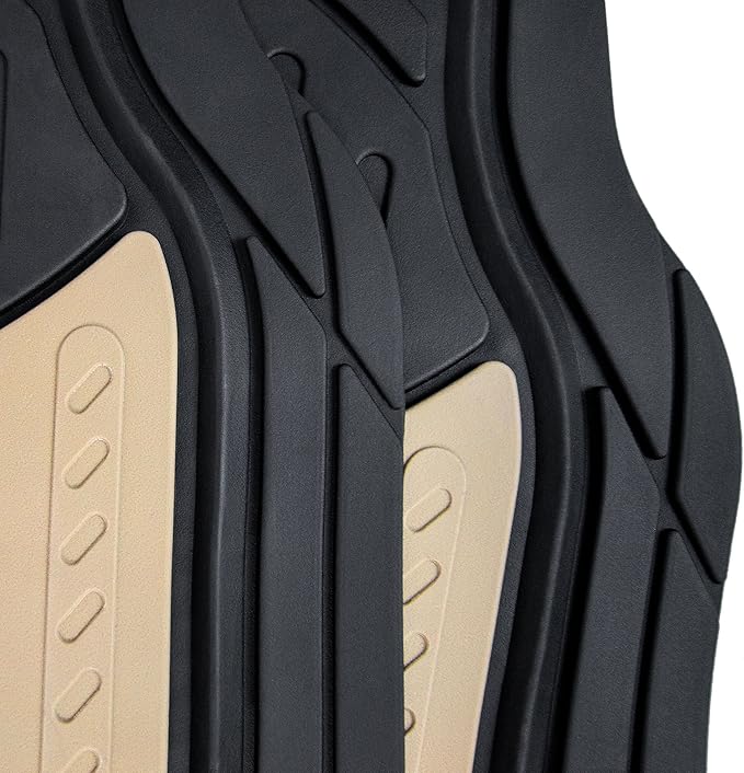 FH Group Monster Eye Full Set Rubber Floor Mats w. Trimmable Vinyl Trunk Liner/Cargo Mat Black- Fit Most Car, Truck, SUV, or Van (Beige/Black) F11313- F16403