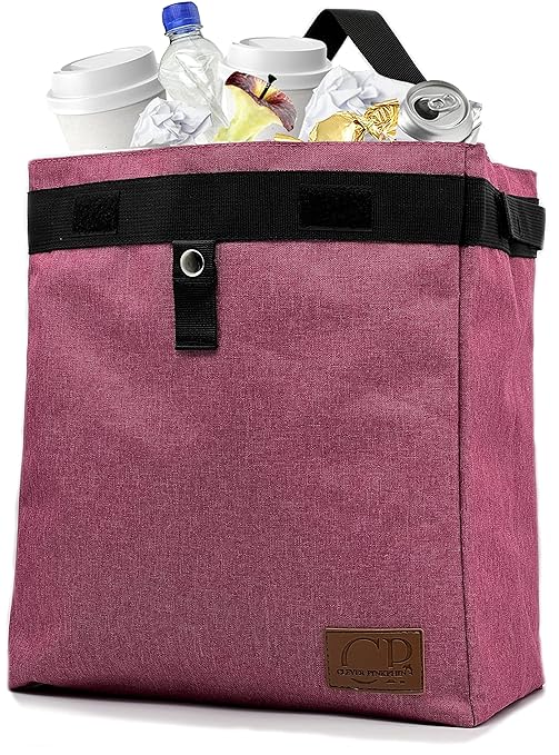 CP CLEVER PINKPHIN Car Trash Can Hanging for Headrest, Extra Large Waterproof Auto Garbage Bag Organizer, Collapsible Vehicle Waste Bin, Backseat and Side Door (Pink)