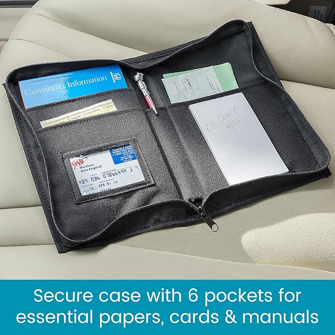 High Road Car Glove Box Organizer, Registration and Insurance Document Holder and Car Manual Holder with Flexible Secure Zippered Case and Note Pad