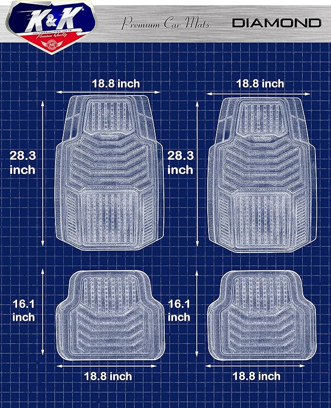 K&K Auto Accessories 3D Car Floor Mat Thick 8 Lb Heavy Duty Durable Universal Diamond Black Deep Dish for Cars SUVs Minivan Truck
