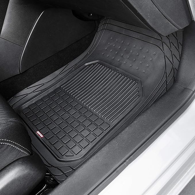 Motor Trend 4-Piece FlexTough Rubber Floor Mats for Cars Trucks SUVs Vans, Trim-to-Fit Heavy Duty Weatherproof Waterproof Square Grid Deep Dish Ridges Protection Front Rear Non-Slip All Weather