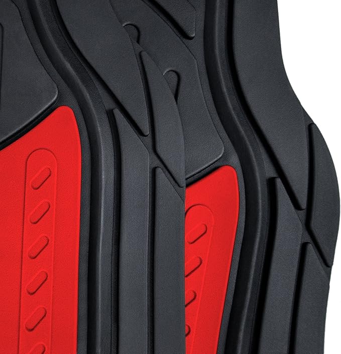 FH Group Car Floor Mats Climaproof™ Heavy Duty Rubber Floor Mats for Sedan, SUV,Truck Floor Mats, Universal Fit Automotive Floor Mats Trimmable Full Red Set, Combo Small Car Seat Cover Design