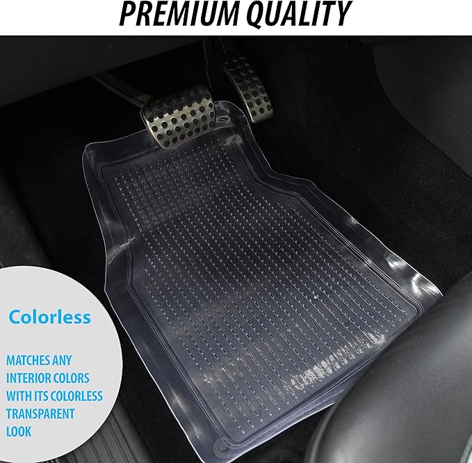 ZONETECH All Weather Full Rubber Clear Car Interior Floor Mats – 4-Piece Set Clear Heavy Duty Car Interior Floor Mats