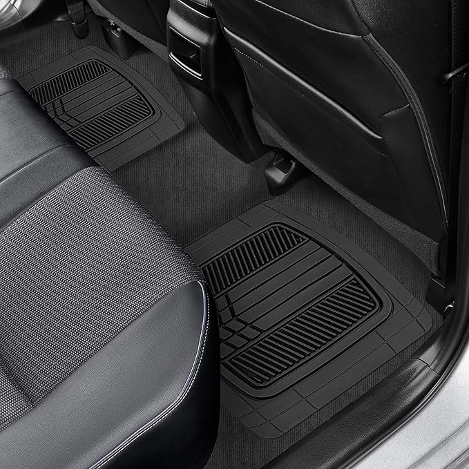 Motor Trend DualFlex Two-Tone Sport Design All-Weather Rubber Floor Mats for Car, Truck, Van & SUV - Waterproof Front & Rear Liners with Drainage Channels, Red